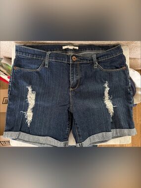 Forever 21 Dark Blue Distressed Denim Jean Shorts